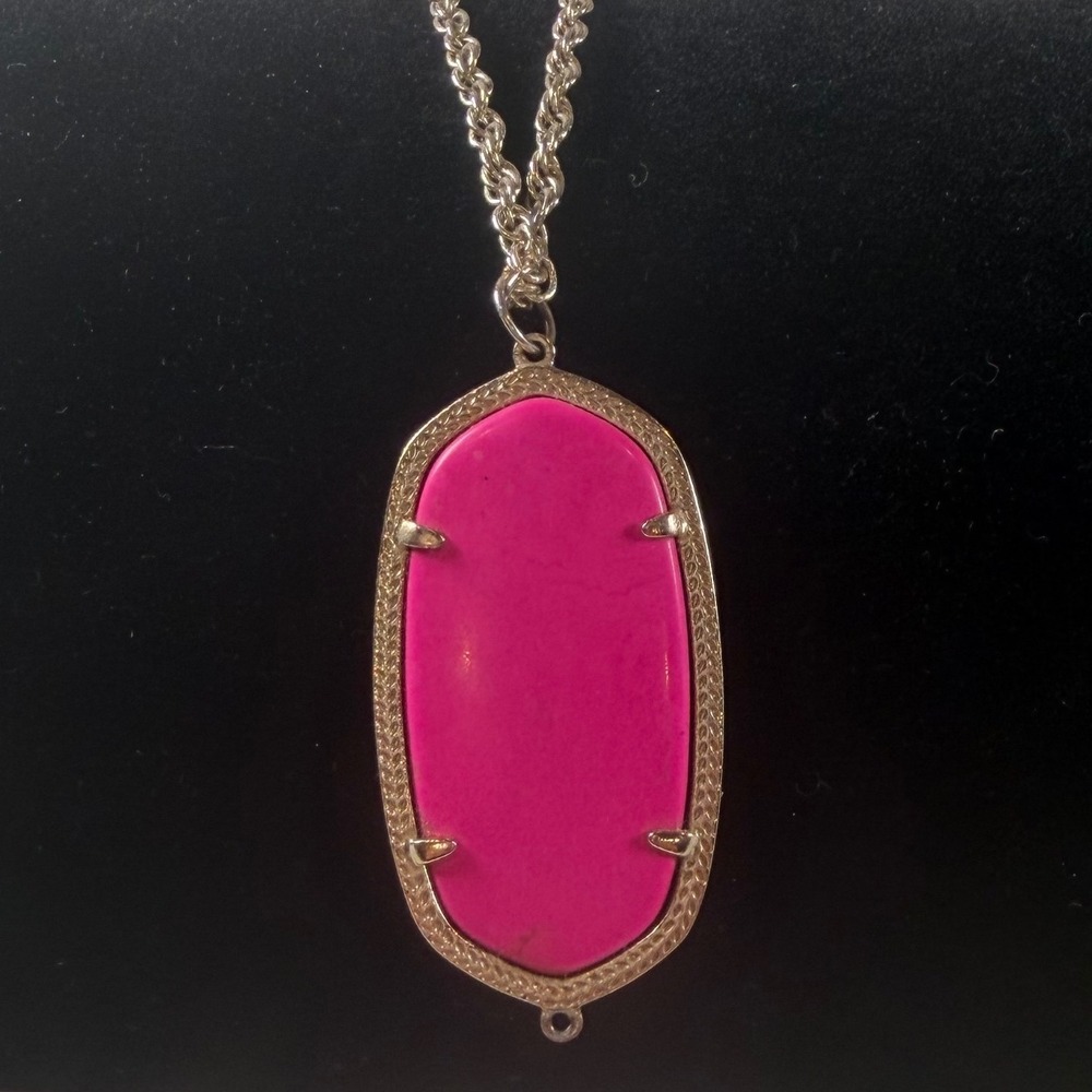 Kendra Scott Gold Tone Hot Pink Stone Pendant Necklace Missing Tassel